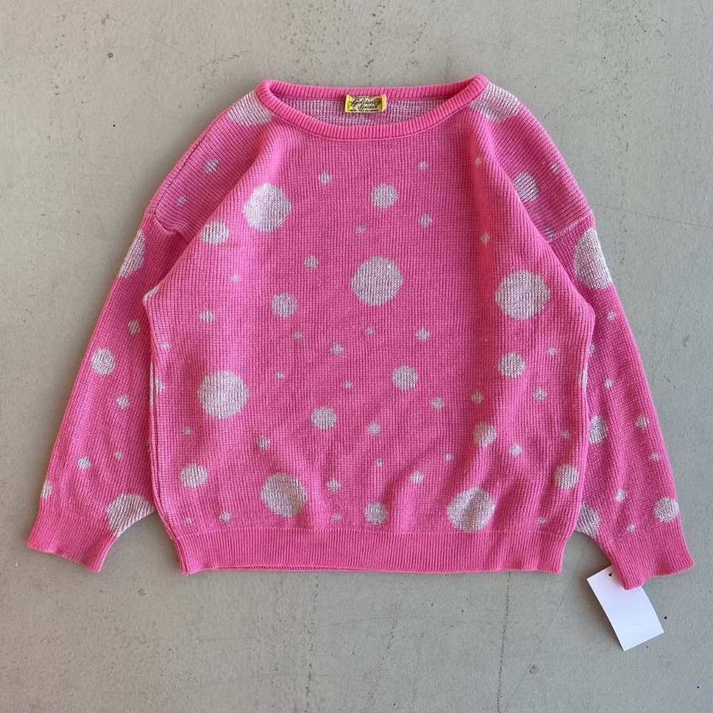 Vintage Pink Polka Dotted Knit Sweater